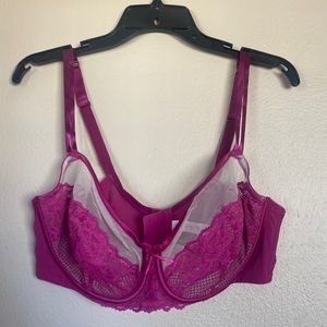 Cacique Sexy Magenta And Cream Satin Lace Full Coverage Bra 40DD